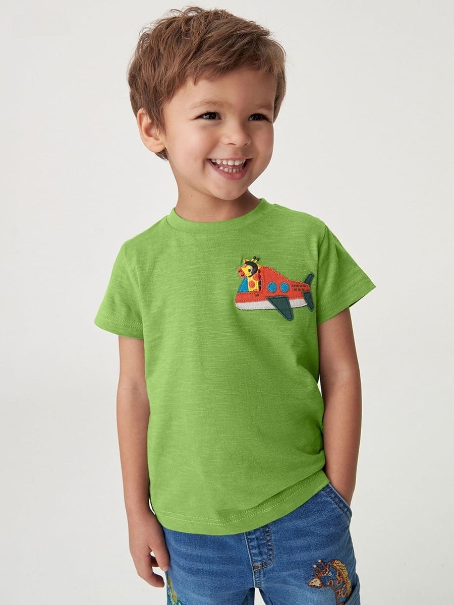 Toddler Boys Cute Airplane Embroidery Cotton Short Sleeve Tee