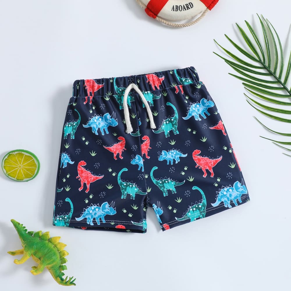 Toddler Boys Dinosaur Print Quick Dry Boxer Swim Shorts