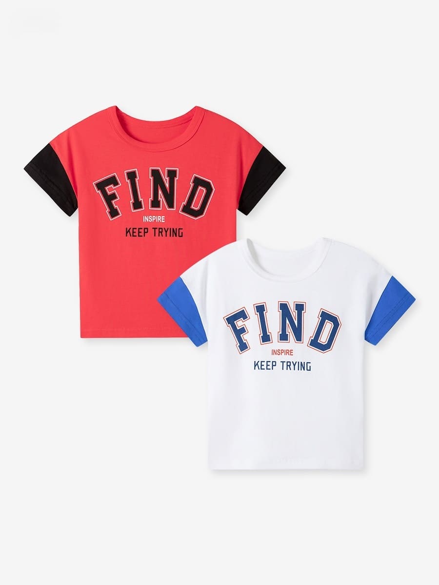 Toddler Boys Letter Printed Cotton Colorblock Short Sleeve Tee