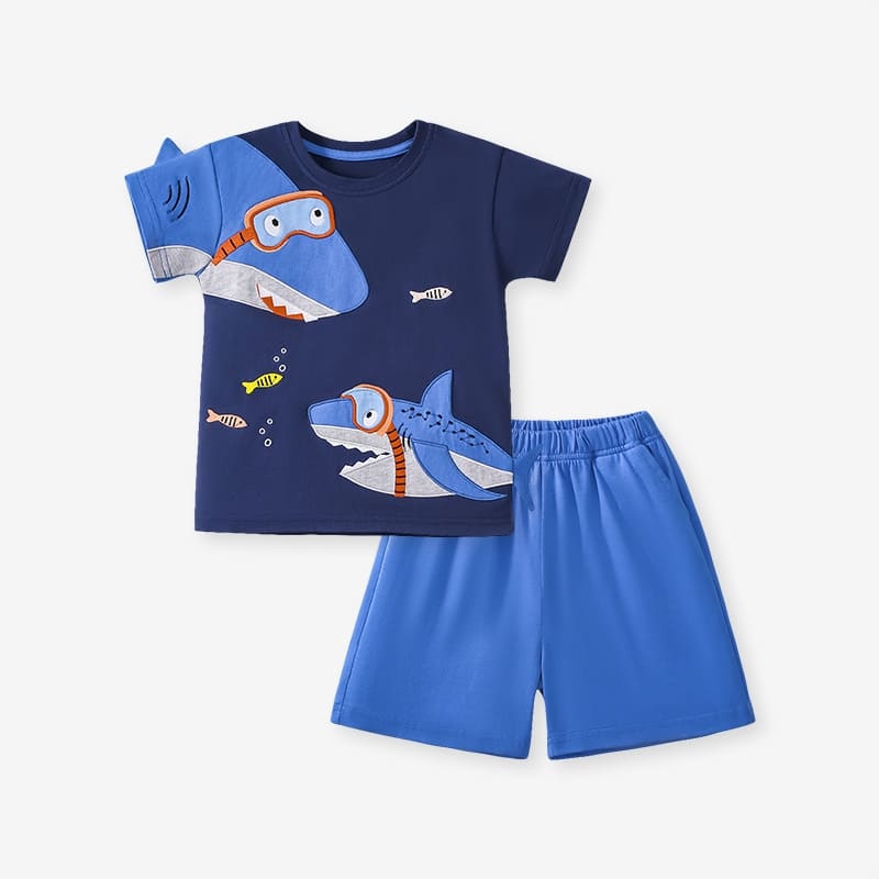 Little Maven Shark Adventure Toddler Boys Cotton Tee & Shorts Set