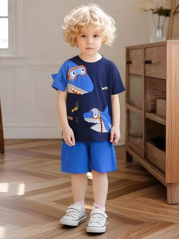 Little Maven Shark Adventure Toddler Boys Cotton Tee & Shorts Set