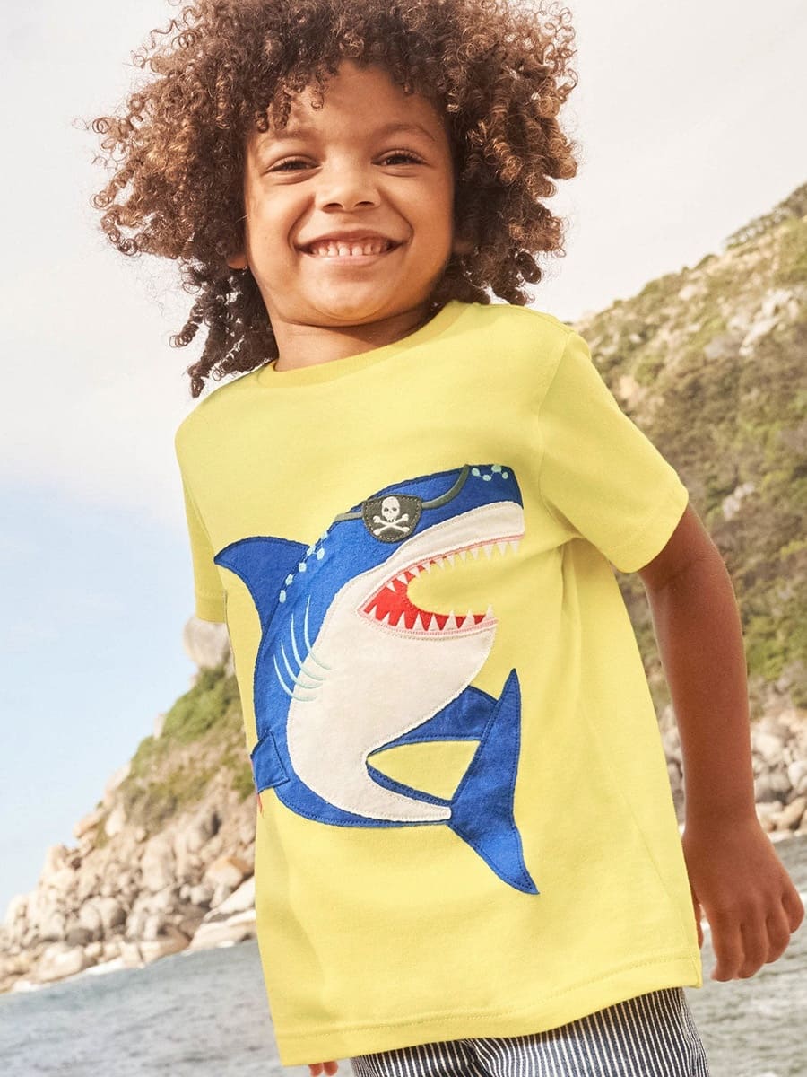 Toddler Boys Shark Embroidered Cotton Short-Sleeved Tee