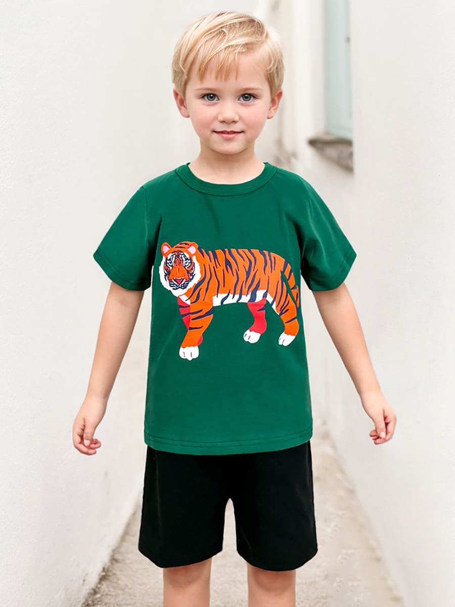 Toddler Boys Tiger Printed Cotton Short-Sleeved T-Shirt