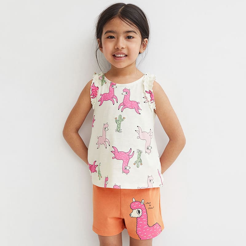 Toddler Girls 2-Piece Animal Goat Print Sleeveless Tee & Shorts Set
