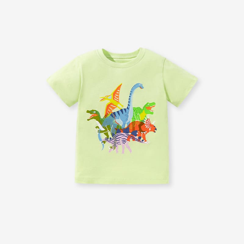 Toddler Girls Animal Dinosaur Print Cotton Short Sleeve Tee