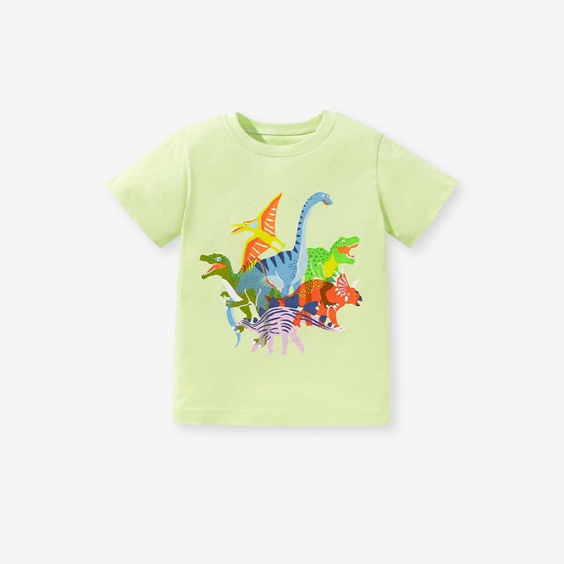 Toddler Girls Animal Dinosaur Print Cotton Short Sleeve Tee