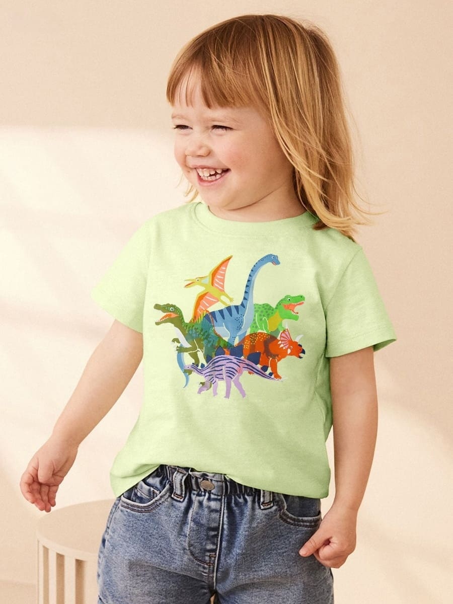 Toddler Girls Animal Dinosaur Print Cotton Short Sleeve Tee