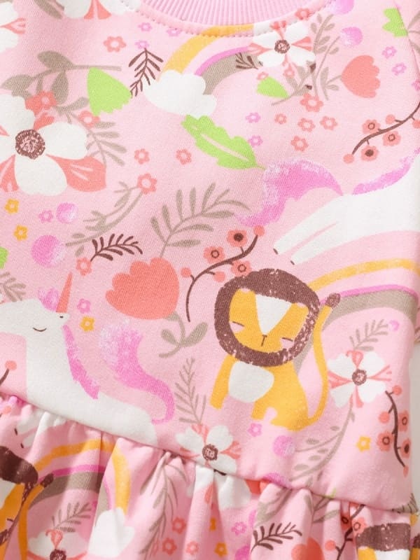 Little Maven Cartoon Animal & Floral Cotton Dress for Toddler Girls