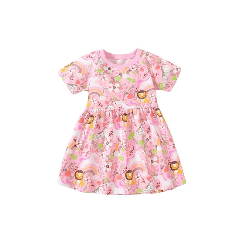 Little Maven Cartoon Animal & Floral Cotton Dress for Toddler Girls
