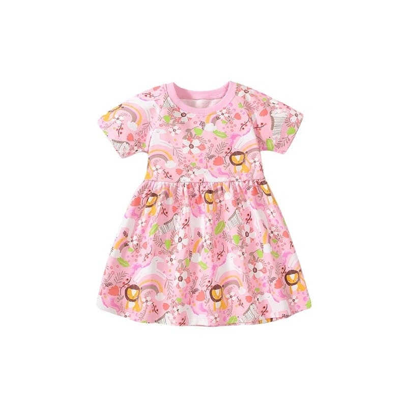 Little Maven Cartoon Animal & Floral Cotton Dress for Toddler Girls
