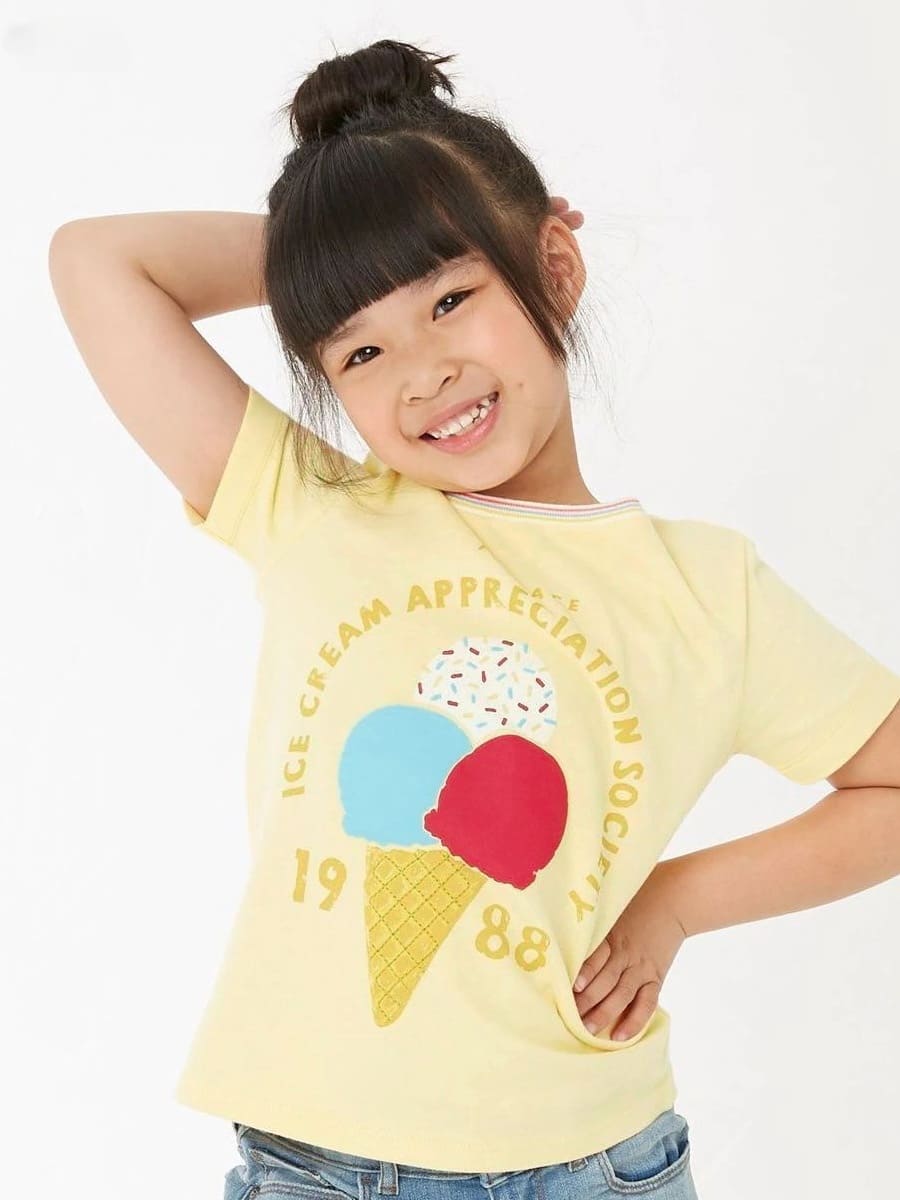 Toddler Girls Cartoon Letter Printed Cotton Short Sleeve Tee
