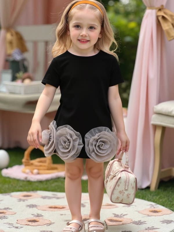Little Maven Cotton Patchwork Short Sleeve Tee for Toddler Girls