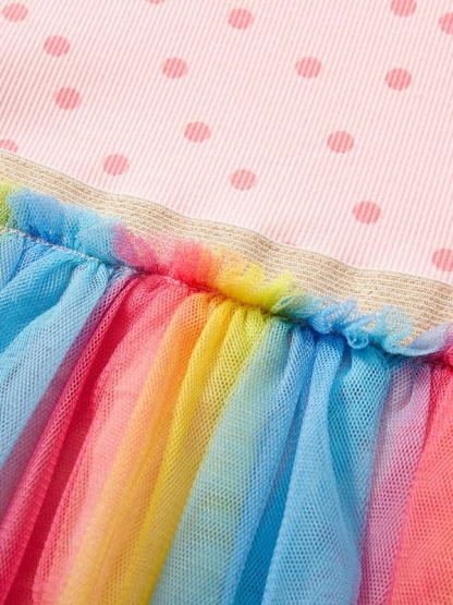 Toddler Girls Cotton Polka Dot Printed Colorful Mesh Dress