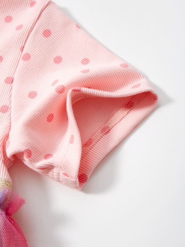 Toddler Girls Cotton Polka Dot Printed Colorful Mesh Dress