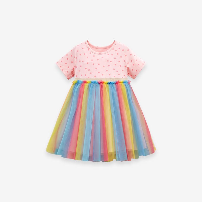 Toddler Girls Cotton Polka Dot Printed Colorful Mesh Dress