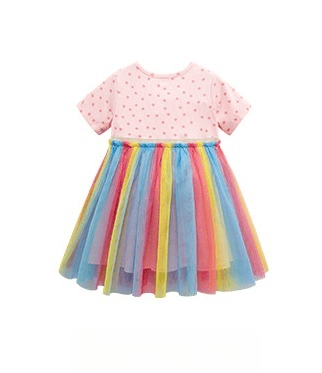 Toddler Girls Cotton Polka Dot Printed Colorful Mesh Dress