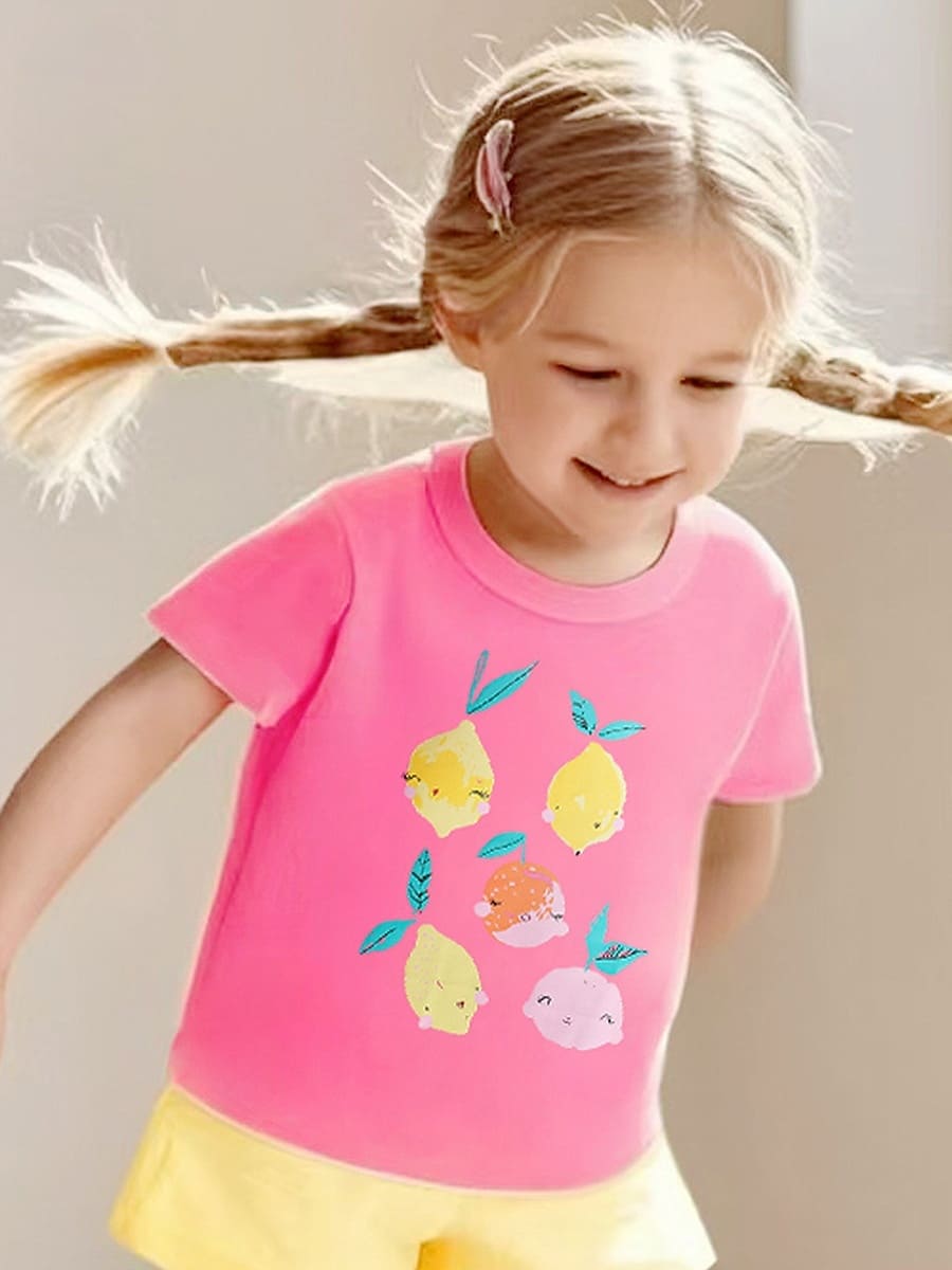 Toddler Girls Cute Flower Printed Cotton Short Sleeve Tee