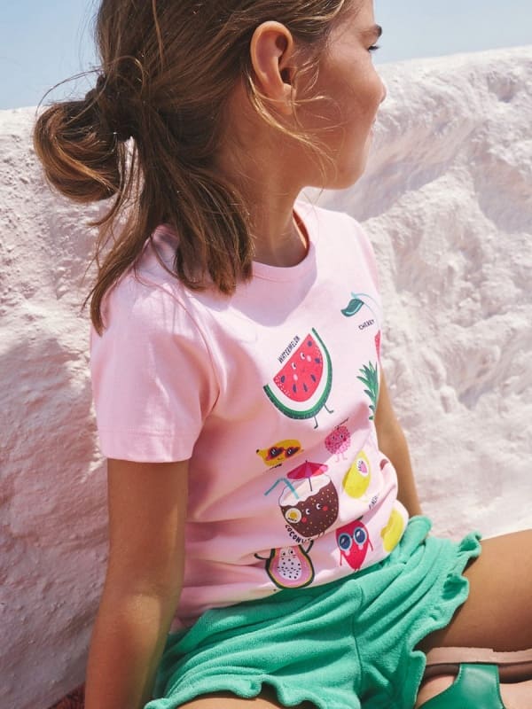 Toddler Girls Cute Fruit Printed Cotton Short Sleeve Tee