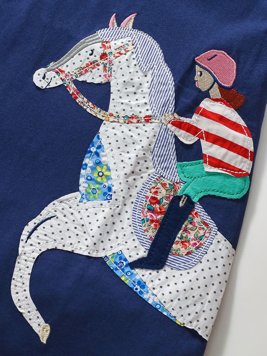 Toddler Girls Horse Riding Pattern Cotton Short Sleeve Dress
