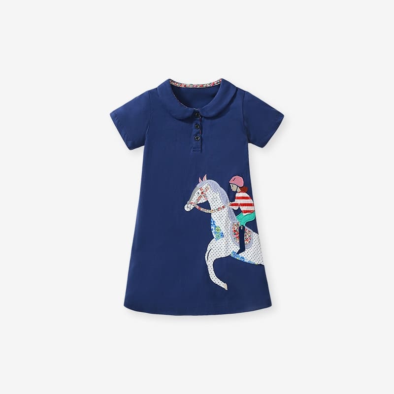 Toddler Girls Horse Riding Pattern Cotton Short Sleeve Dress