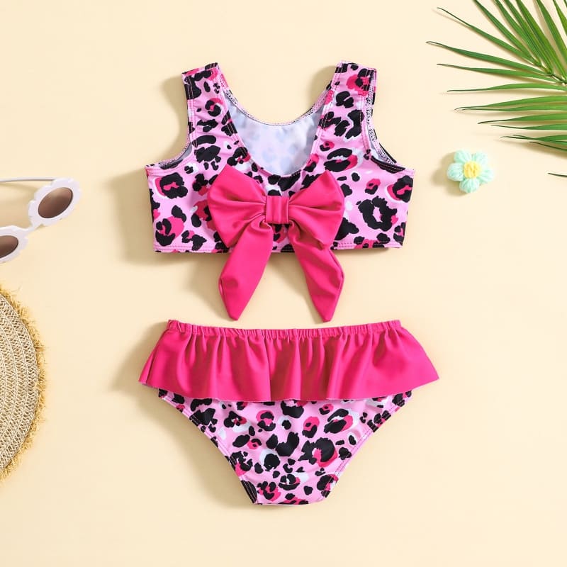 Little Maven Toddler Girls Leopard Print 2-Piece Bow Swimsuit