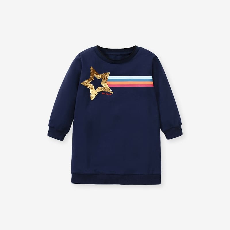 Toddler Girls Sequin Striped Cotton Casual Long Sleeve Sweater Dress