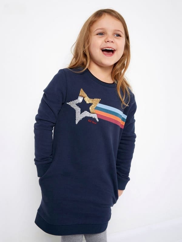 Toddler Girls Sequin Striped Cotton Casual Long Sleeve Sweater Dress