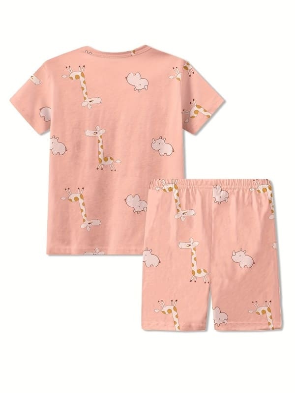 Toddler & Kid Cartoon Animal Print Cotton Short Sleeve Home Pajama Set