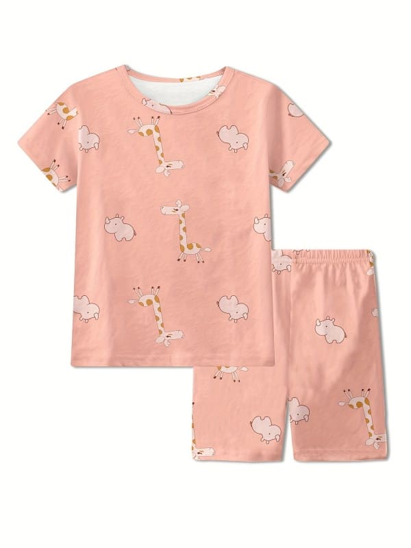 Toddler & Kid Cartoon Animal Print Cotton Short Sleeve Home Pajama Set