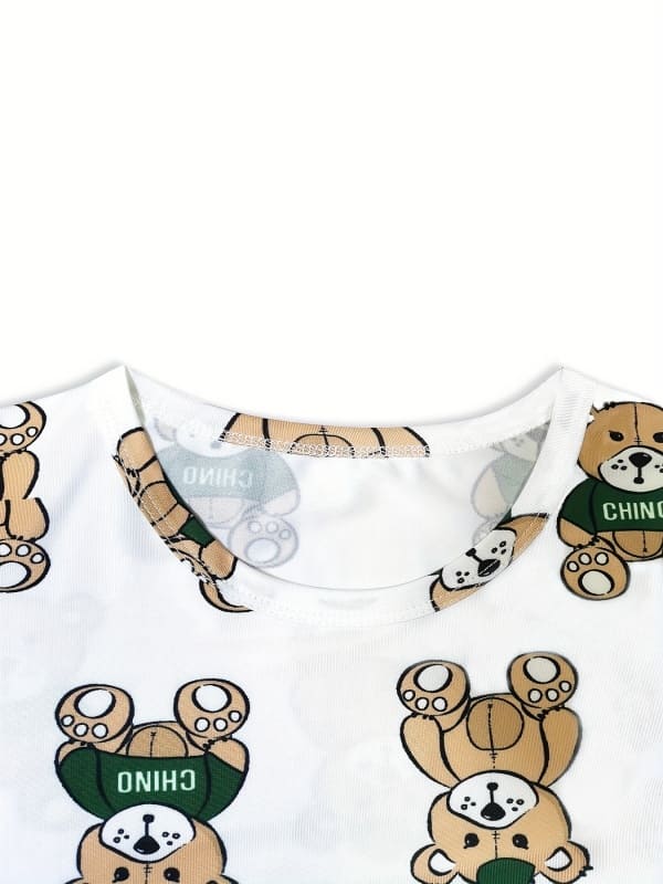 Toddler & Kids Bear Print Cotton Short Sleeve Pajamas Set