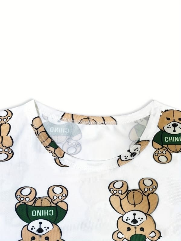 Toddler & Kids Bear Print Cotton Short Sleeve Pajamas Set