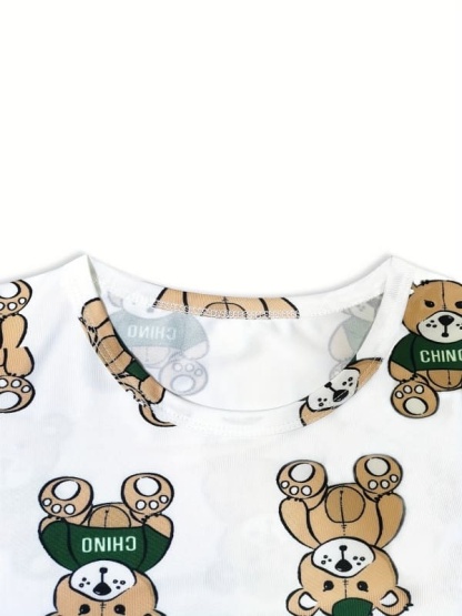 Toddler & Kids Bear Print Cotton Short Sleeve Pajamas Set