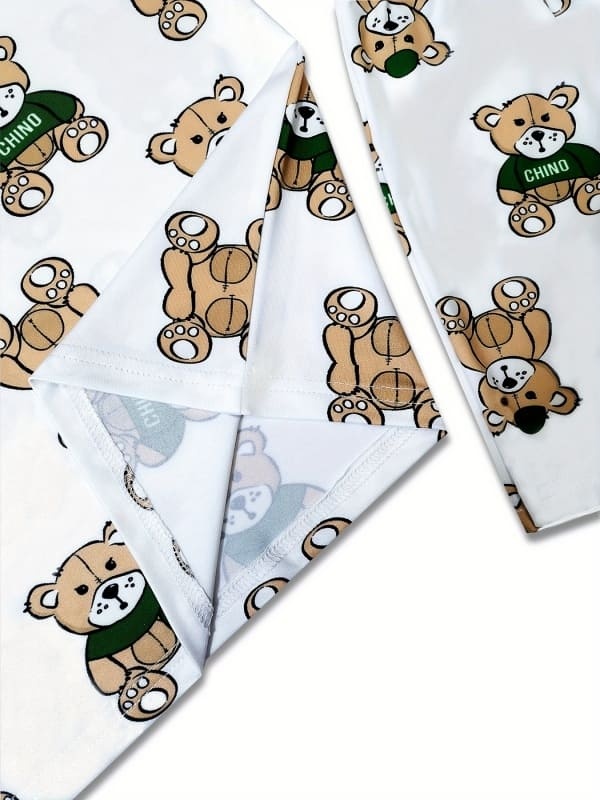 Toddler & Kids Bear Print Cotton Short Sleeve Pajamas Set