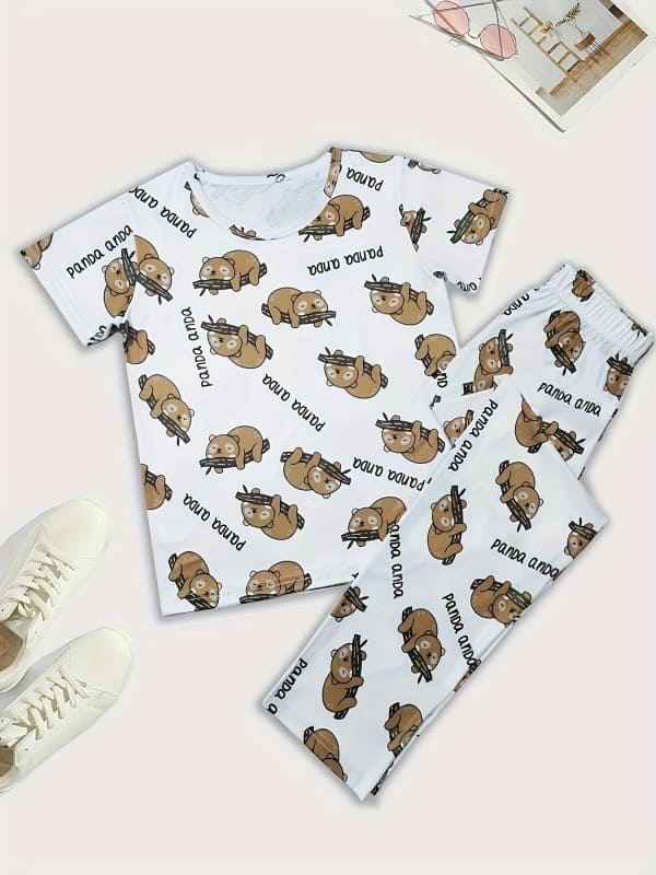 Little Maven Organic Cotton Bear & Letter Print Pajama Set for Kids