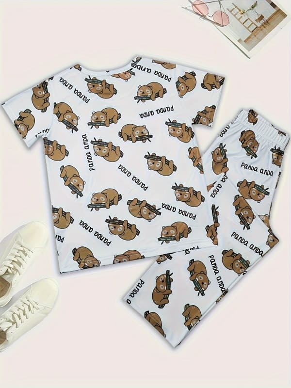 Little Maven Organic Cotton Bear & Letter Print Pajama Set for Kids
