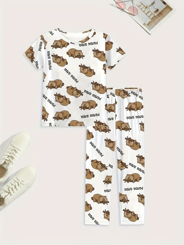Little Maven Organic Cotton Bear & Letter Print Pajama Set for Kids