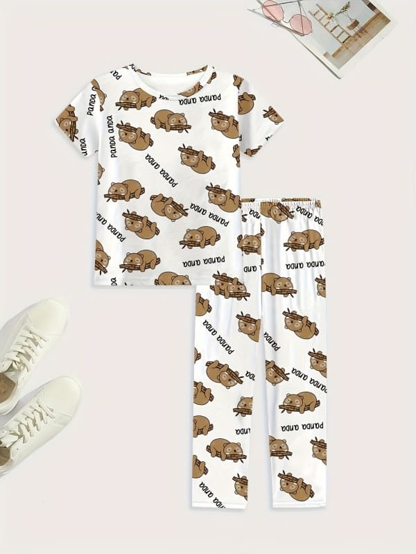 Little Maven Organic Cotton Bear & Letter Print Pajama Set for Kids
