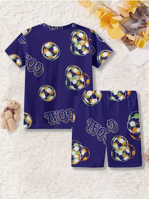 Toddler & Kids Football Lettering Print Cotton Short Sleeve Pajama Set