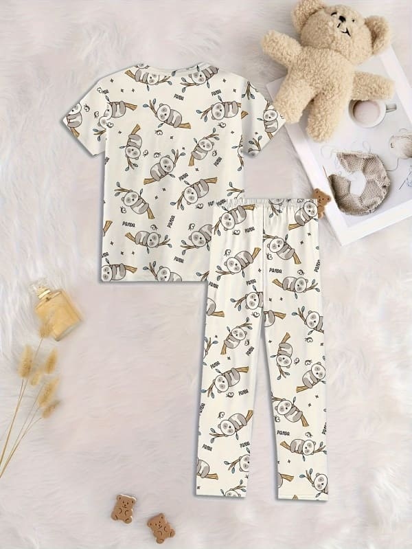 Toddler & Kids cute panda print home short-sleeved pajamas set