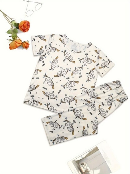 Toddler & Kids cute panda print home short-sleeved pajamas set