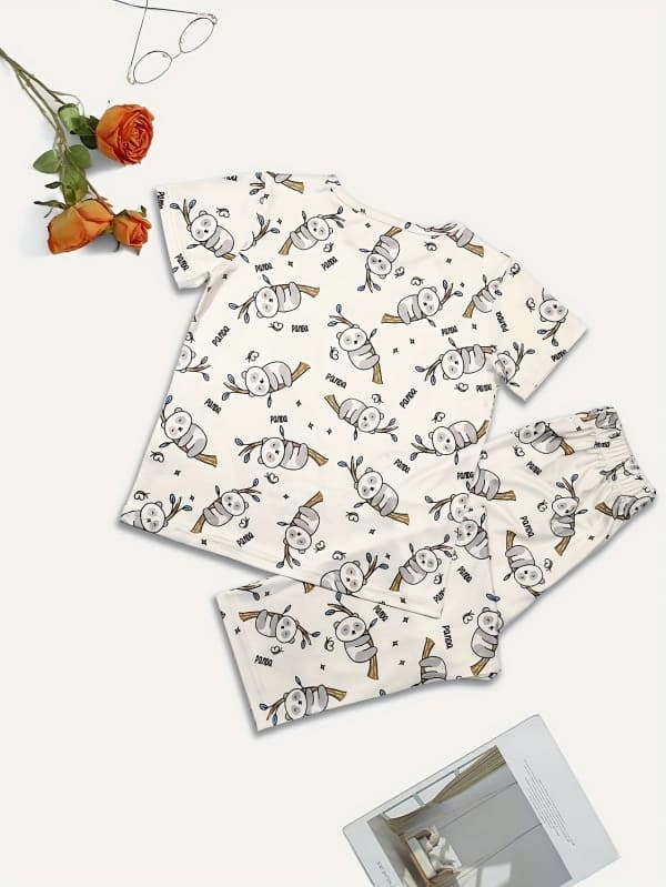 Toddler & Kids cute panda print home short-sleeved pajamas set