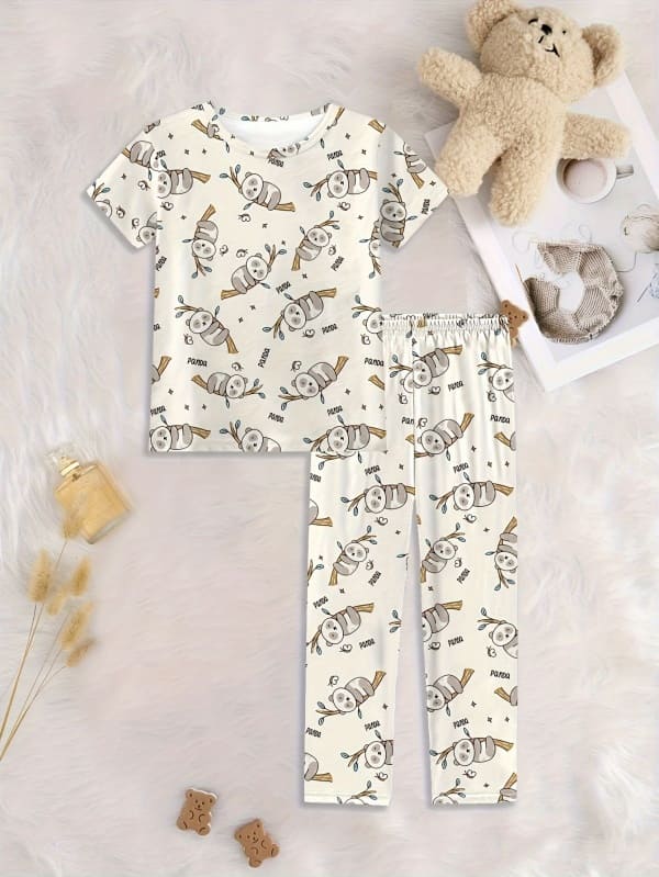 Toddler & Kids cute panda print home short-sleeved pajamas set