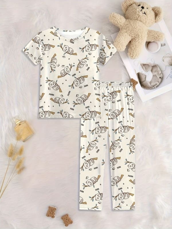 Toddler & Kids cute panda print home short-sleeved pajamas set