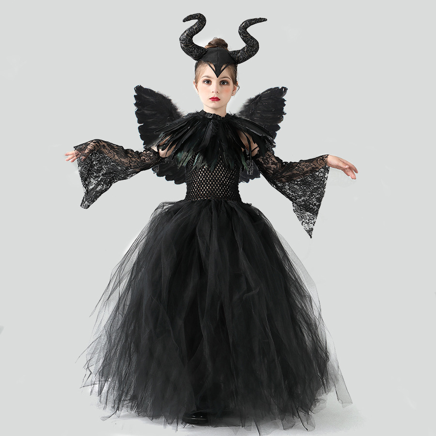 Toddler/Kid Girl Halloween Maleficent witch mesh dress