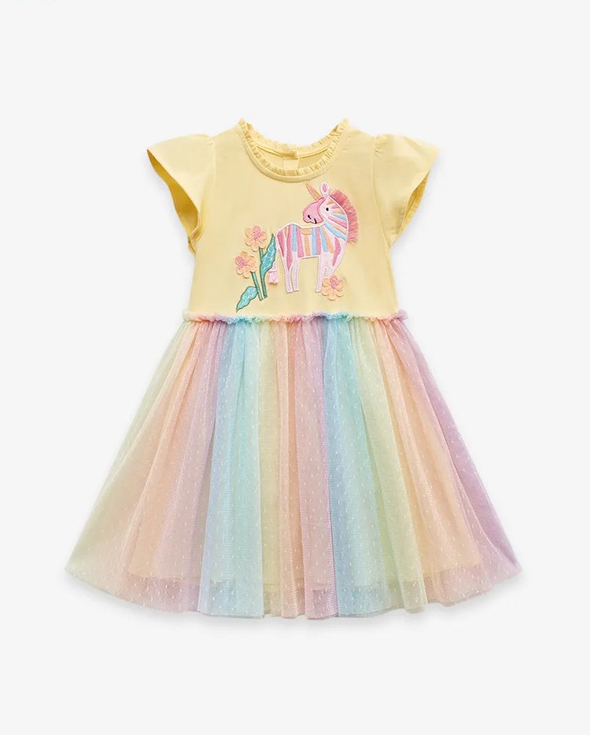 Littlemaven Summer Cotton Mesh Girls Short Sleeve Dress