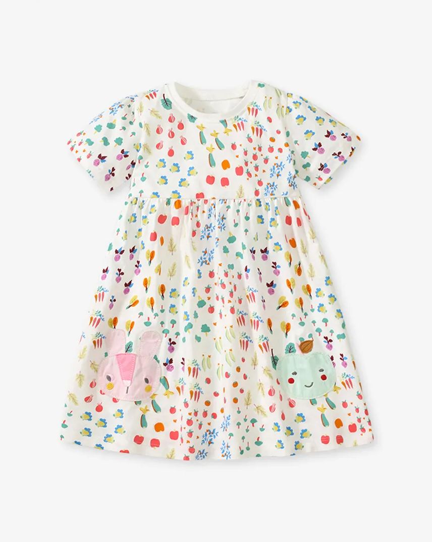 Littlemaven summer cartoon floral dress short-sleeved cotton girl dress