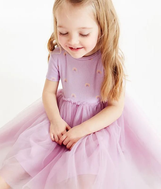 Little Maven Kid Girls Rainbow Print Cotton Mesh Dress