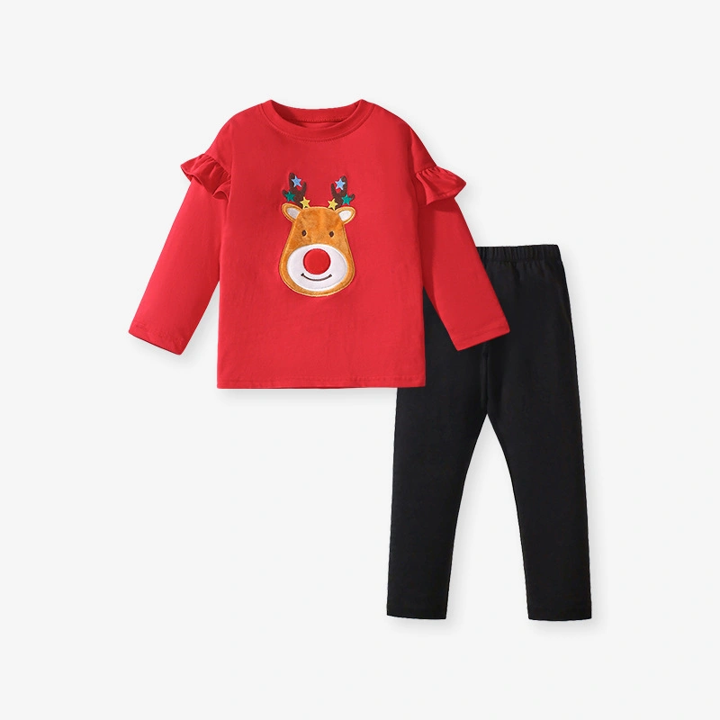 Little Maven Toddler/Kid Girl 2pcs Cute Elk Embroidered Long Sleeve Tee and Pants Set