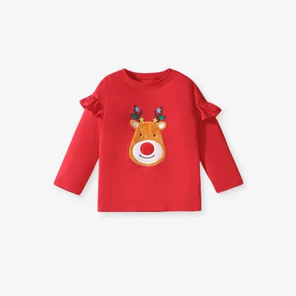 Toddler/Kid Girl 2pcs Cute Elk Embroidered Long Sleeve Tee and Pants Set