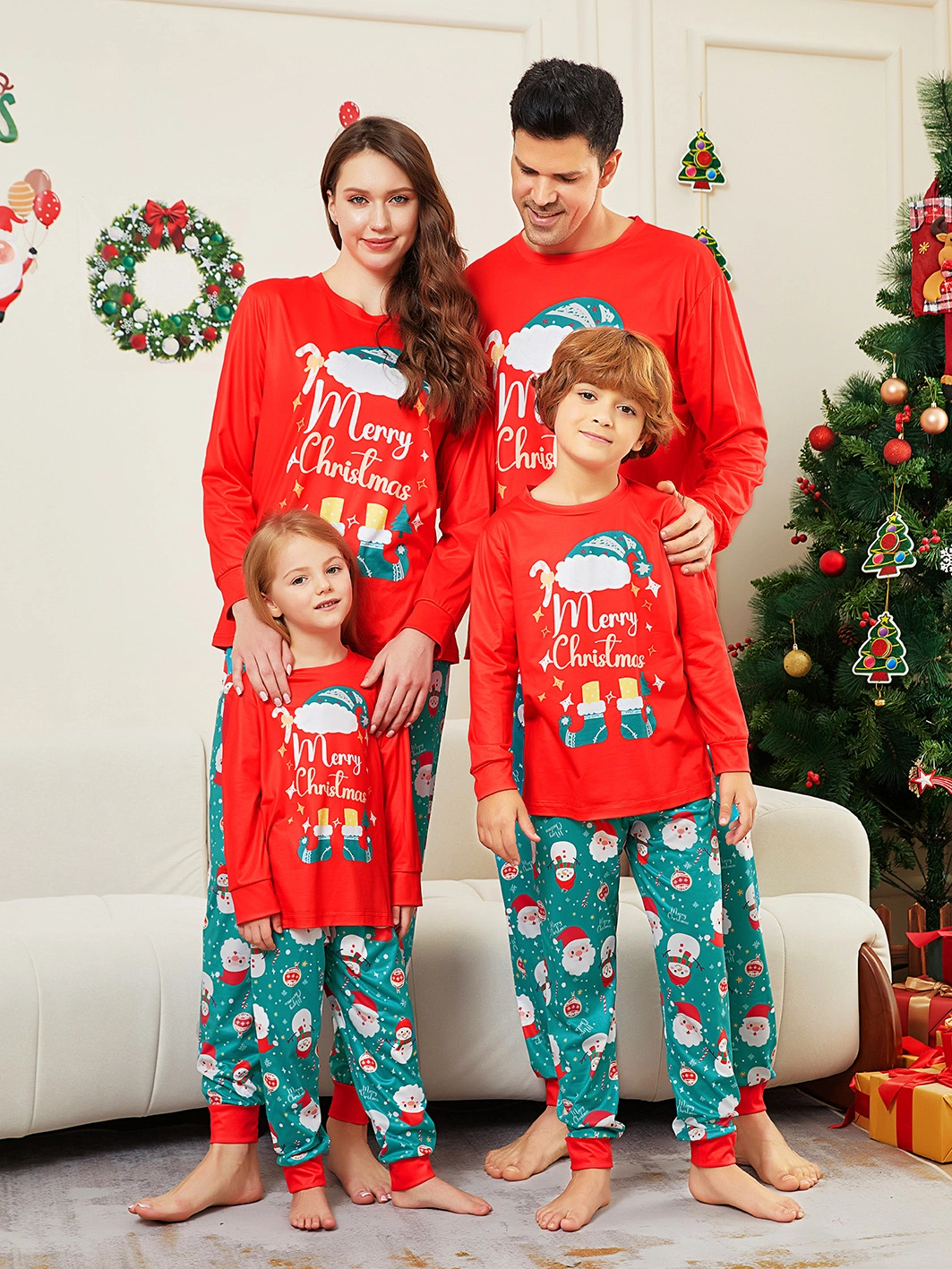 Little Maven Family Christmas Pajamas Christmas Hat and Shoes Snowman Print Pajamas Set